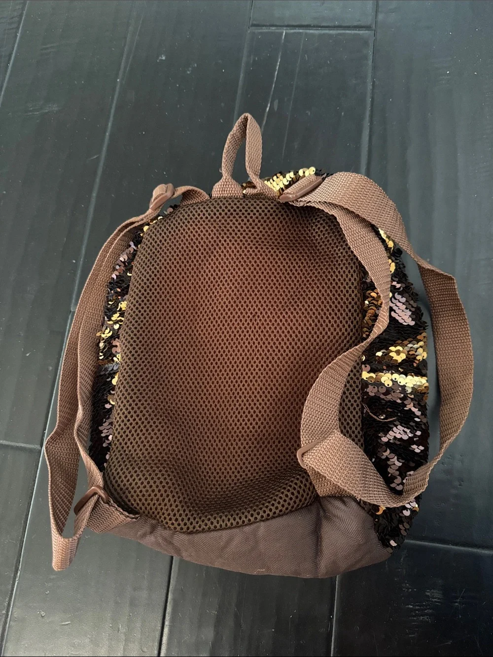 Sequined Brown & Gold Plush Animal Mini Backpack